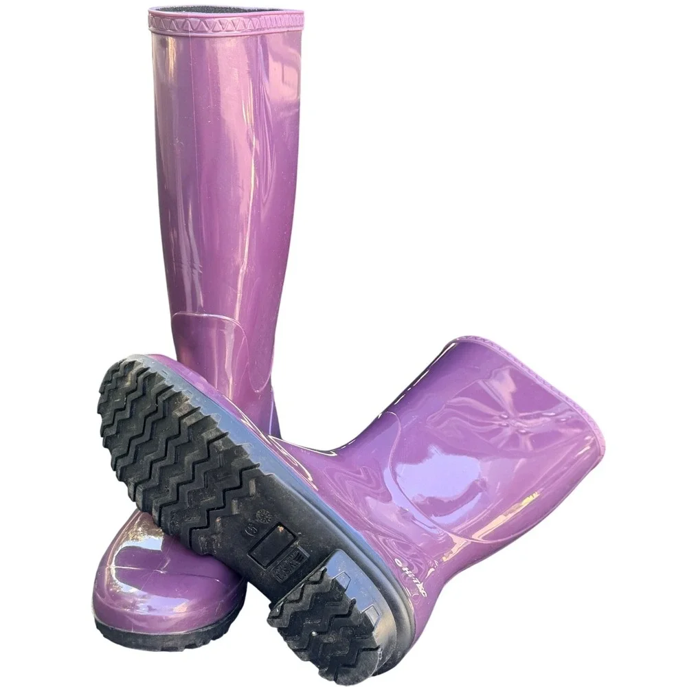 Hi-Tec Paddington Purple Glossy Tall Rubber Rain Boots Womens Size 5 USA Made
